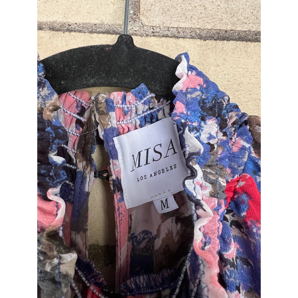 Revolve MISA Savanna Floral Smocked Asymmetrical Midi Dress Blue Pink Medium - Picture 5 of 7